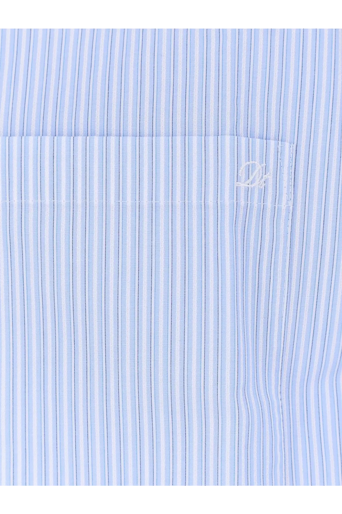 DUNST men’s cotton blend shirt in light blue and white vertical stripes with a subtle pocket detail