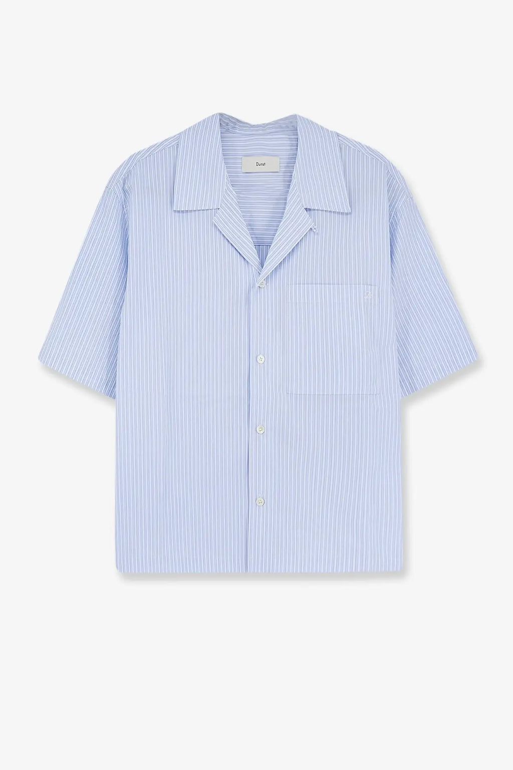 Dunst men’s cotton blend light blue and white striped short-sleeved button-up shirt with collar