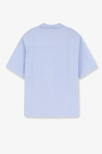 Dunst men’s cotton blend light blue and white vertically striped short-sleeved shirt with collar