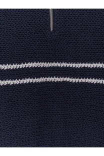 Dunst men’s half zip cotton blend sweater blue with dark blue knit, silver zipper, and white stitched stripes