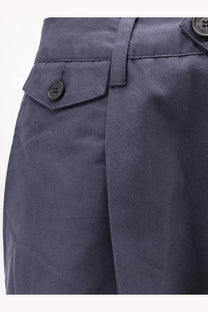 Dark blue denim shorts with black buttons and a classic tailored design from dunst men’s pleated chino slacks trousers blue