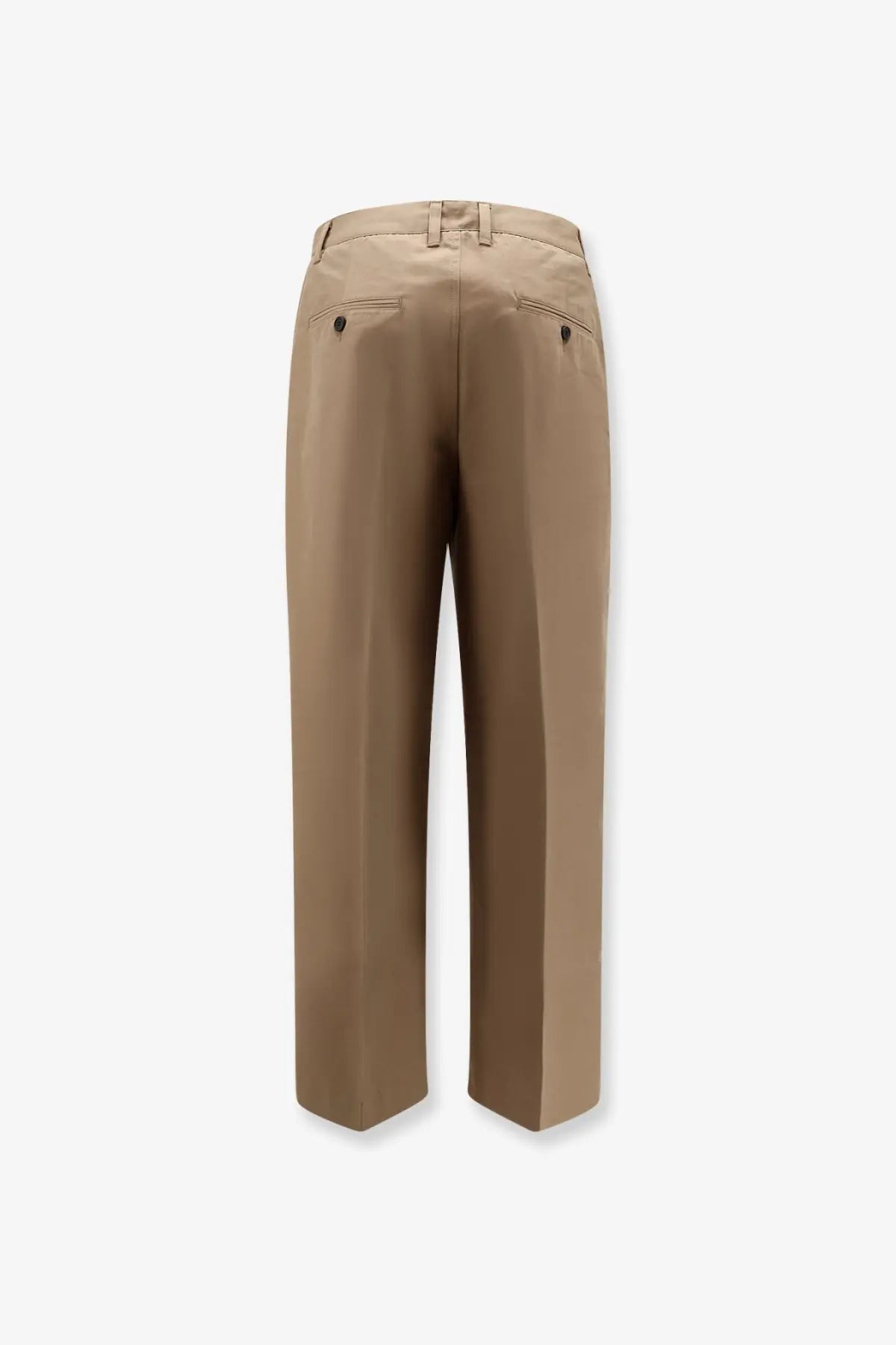 Beige dunst men’s pleated chino slacks trousers with a clean straight-leg cut and subtle back pleats shown from the back