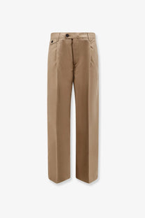 Dunst men’s brown pleated chino slacks trousers in beige wide-leg with a clean structured design and subtle waist pleats