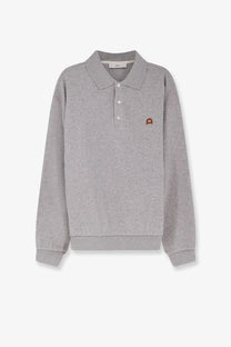 Dunst men’s grey heathered polo shirt with small brown embroidered logo on the left chest in soft breathable fabric