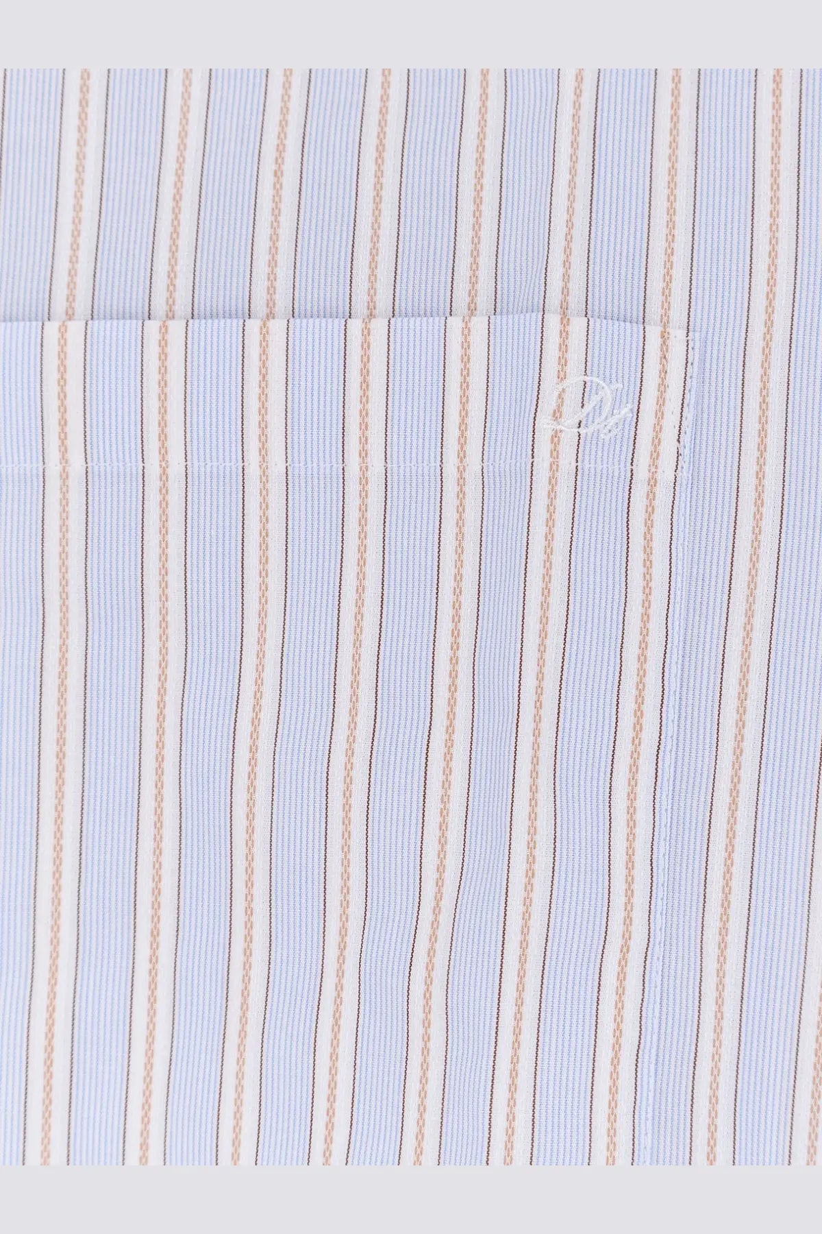 DUNST men’s striped cotton shirt beige with light blue and beige vertical stripes and subtle embroidered chest logo