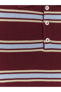 DUNST men’s unisex cotton polo shirt blue with maroon and light blue stripes and cream button-down front accents