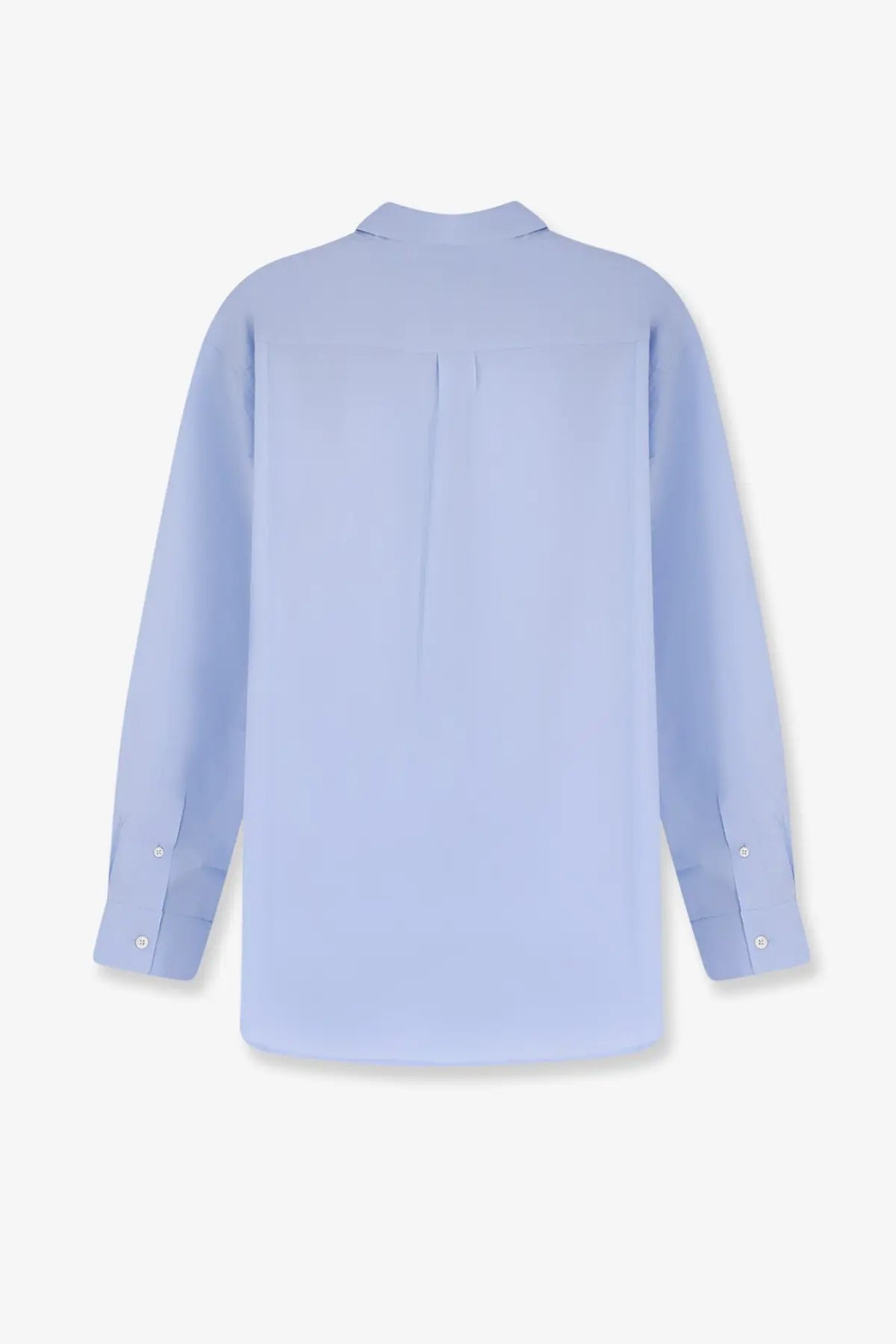 Light blue long-sleeved cotton button-down shirt with subtle back pleat and finished cuffs by DUNST men’s unisex