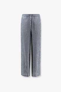 Black and white gingham check wide-leg trousers with elastic waistband from DUNST men’s unisex pyjamas blue collection