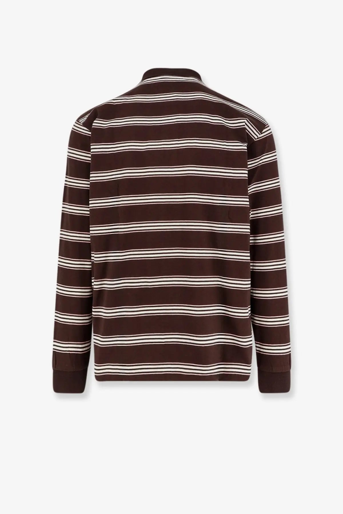 Dunst unisex cotton polo shirt brown with brown and white horizontal stripes long sleeves and collar