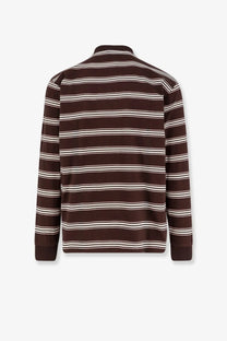 Dunst unisex cotton polo shirt brown with brown and white horizontal stripes long sleeves and collar