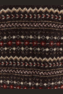 DUNST unisex brown woolen vest with intricate cream red and beige fair isle patterns front view