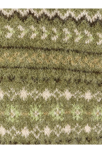 Olive green and cream fair isle knit scarf with textured fuzzy yarn finish for dunst unisex crafted vest green