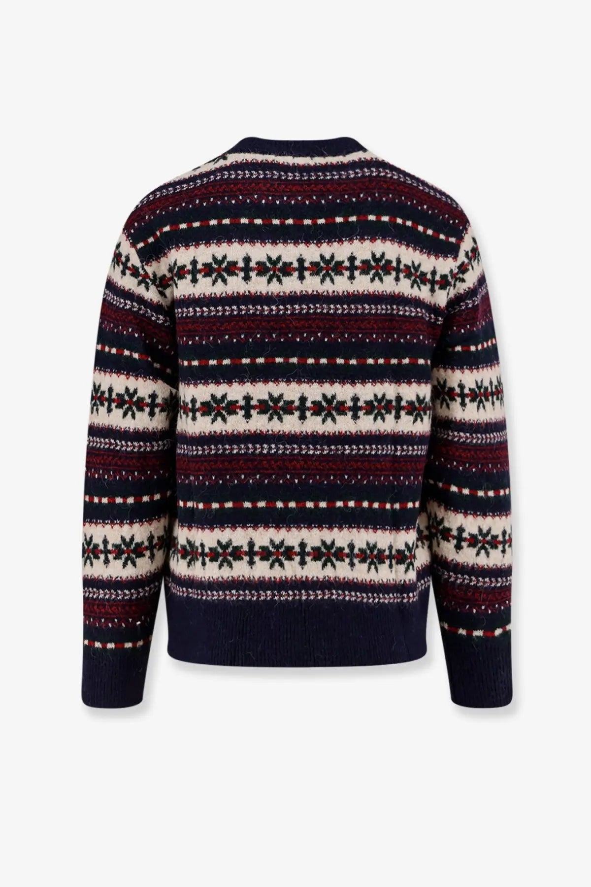 Dunst unisex fairisle sweater in navy blue cream and burgundy with black star motifs in knitted fabric