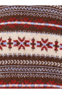 DUNST unisex fairisle wool blend sweater in brown with a cozy knitted cream base and red and blue fair isle patterns
