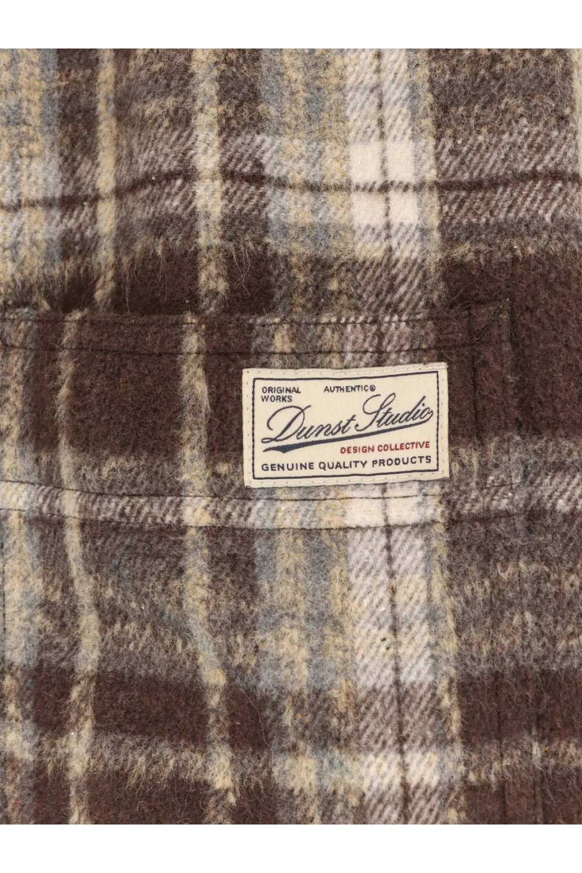 Brown and beige plaid madras pattern flannel jacket by dunst studio with white label on soft cotton fabric