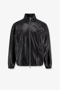 Dunst unisex vegan leather jacket black with high collar and silver zipper in faux leather bomber style