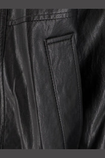 DUNST unisex vegan leather jacket black with textured pebbled surface and precise stitching along the seam