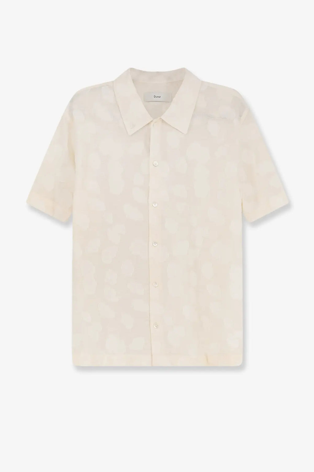 DUNST women’s holiday unisex shirt white cream short-sleeved button-up with subtle textured pattern and classic collar