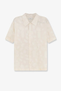 DUNST women’s holiday unisex shirt white cream short-sleeved button-up with subtle textured pattern and classic collar
