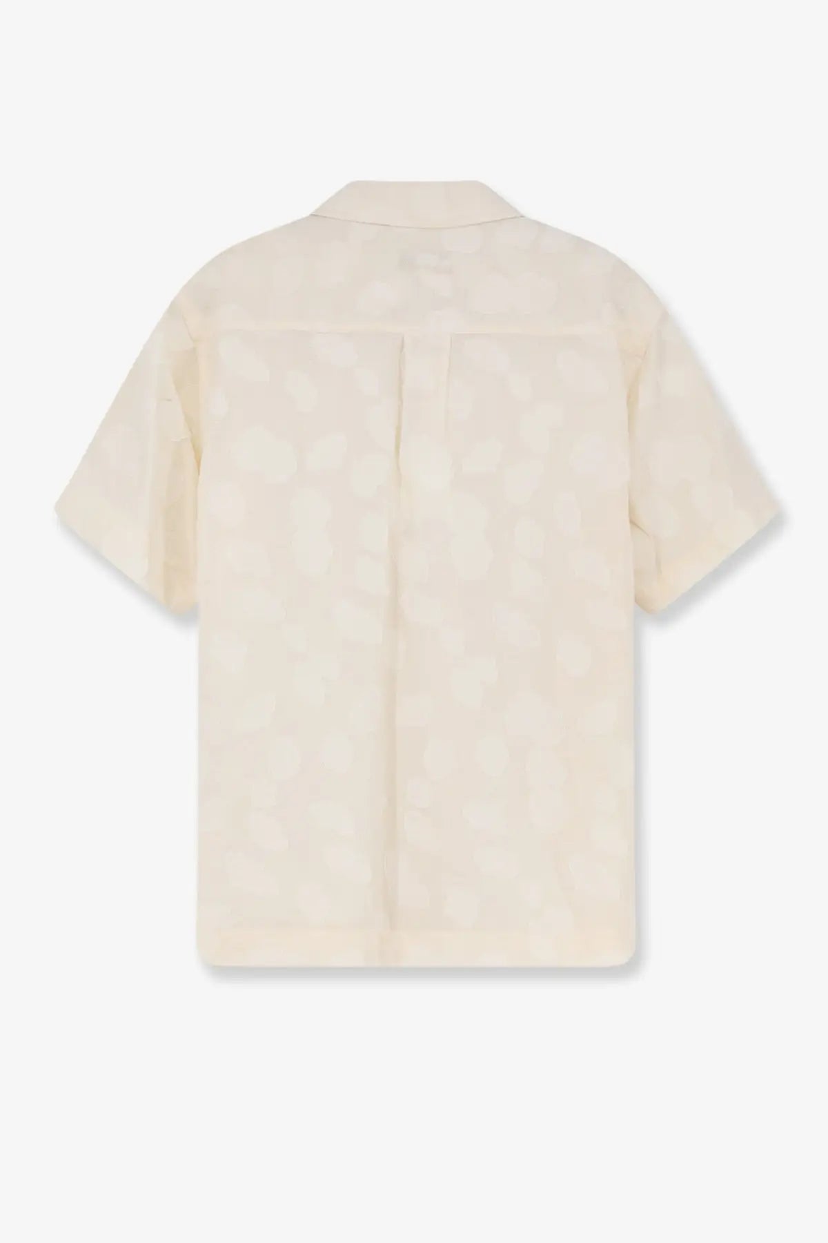 DUNST women’s holiday unisex cream short-sleeved button-up shirt with subtle textured pattern in white