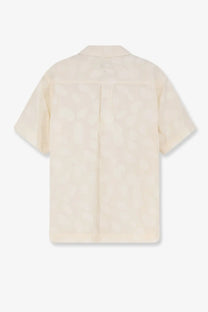 DUNST women’s holiday unisex cream short-sleeved button-up shirt with subtle textured pattern in white