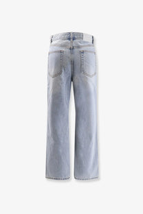 Light-wash denim dunst women’s relaxed flared jeans showing wide-leg cut and classic back pockets