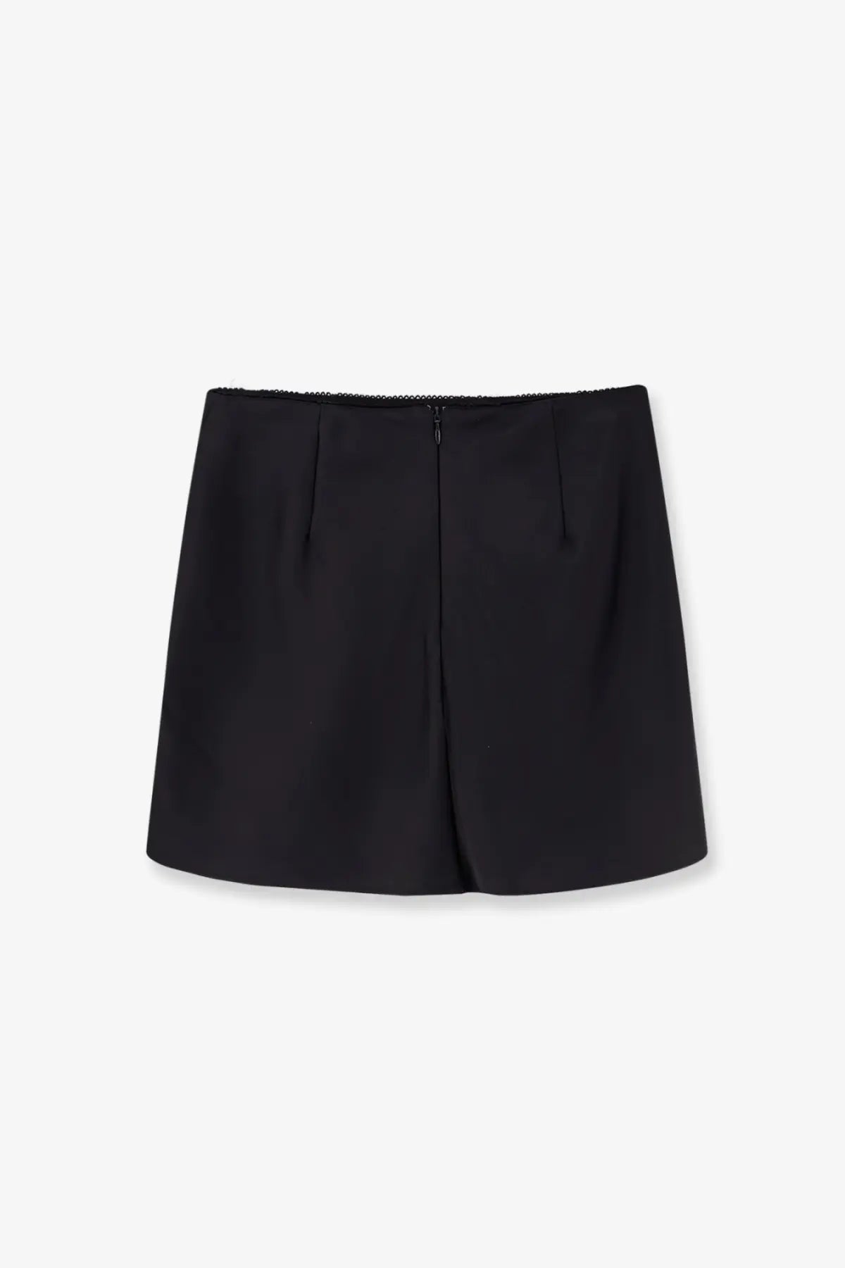 Dunst women’s black satin skirt with high-waisted tailored design and subtle front pleats