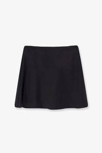 DUNST women’s black satin skirt with smooth sleek fabric pleated design and subtle textured waistband