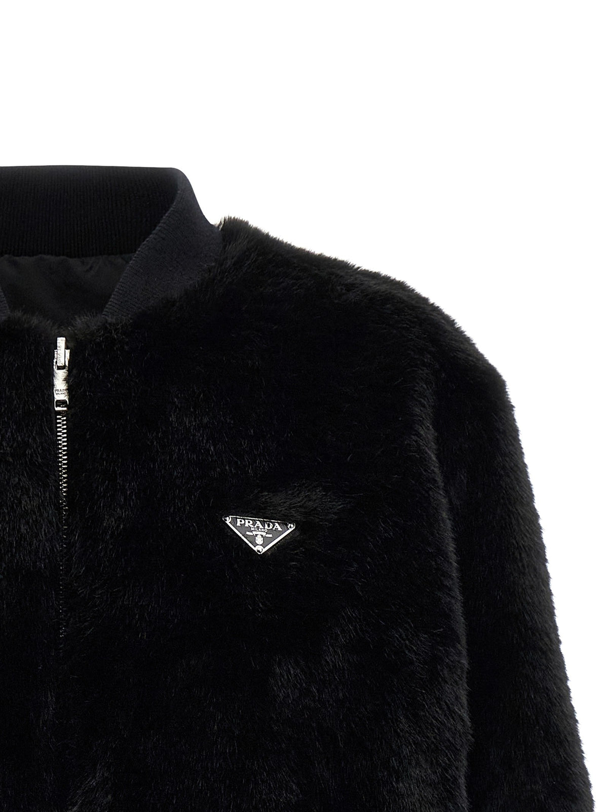 PRADA Eco Fur and Re Nylon Reversible Bomber Jacket Black