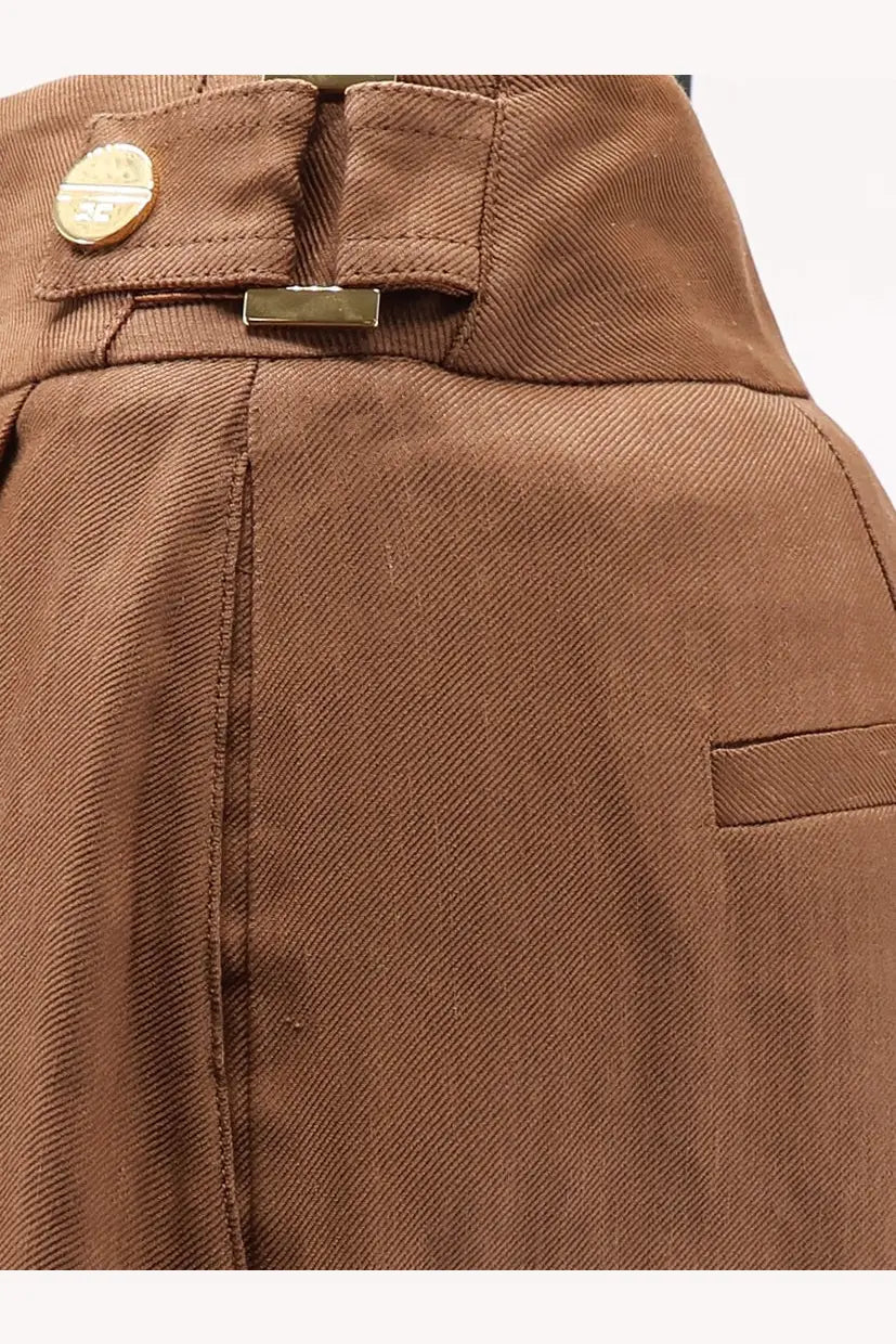 Elisabetta franchi women’s daily linen and viscose beige shorts with brown textured fabric and gold-toned button waistband