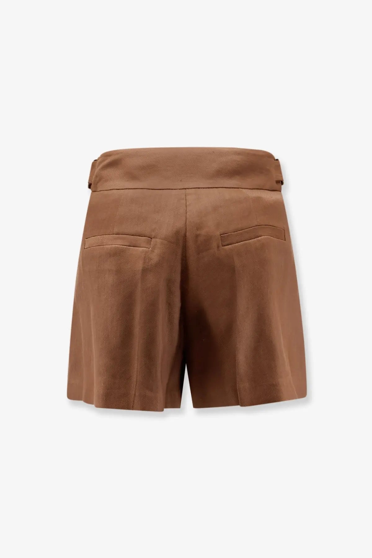 Brown pleated Elisabetta Franchi womens daily linen and viscose shorts with fitted waistband and two back pockets back view
