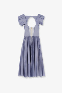 Elisabetta franchi women’s daily pleated midi dress lavender with puffed sleeves and back zipper detail