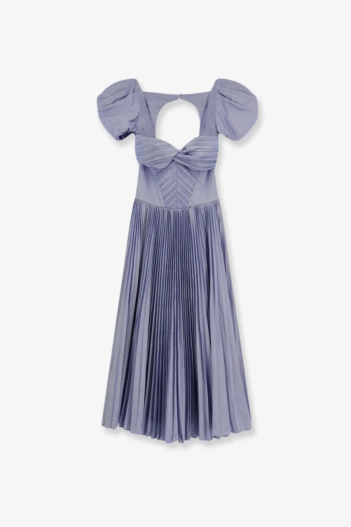 Elisabetta Franchi women’s daily pleated lavender midi dress with puffed sleeves and bow neckline detail