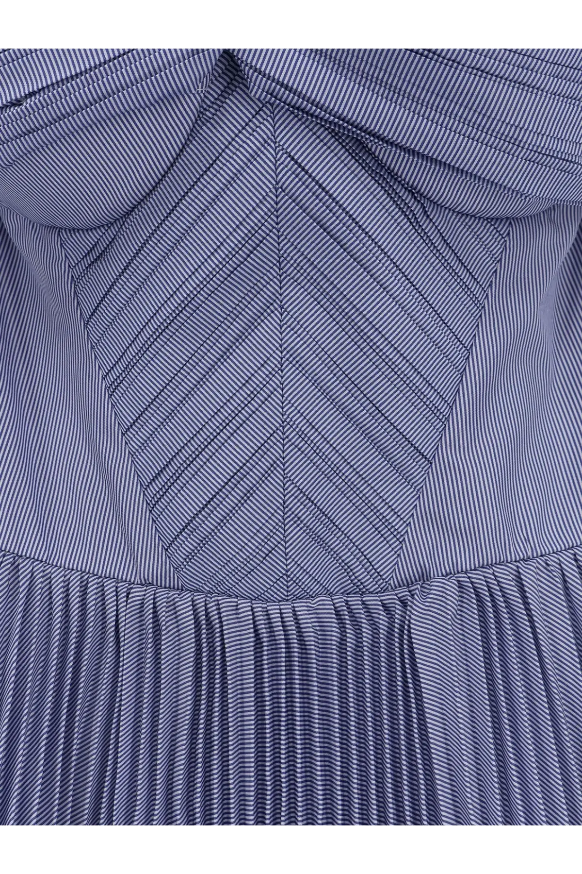 Elisabetta Franchi women’s daily pleated dress with a structured bodice in navy blue and white stripes