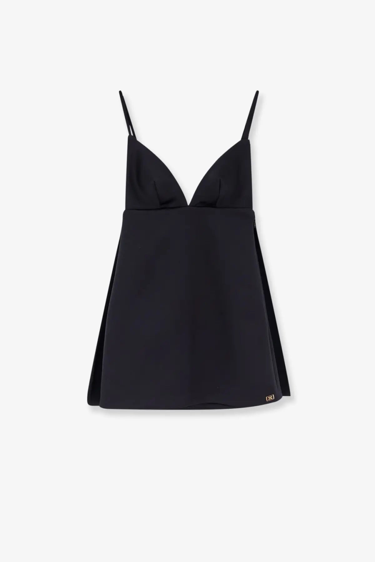 Elisabetta franchi women’s daily satin mini dress in black featuring thin spaghetti straps and a flared skirt