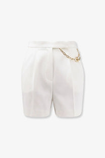 Elisabetta franchi women’s daily white satin shorts with gold chain belt detail close up