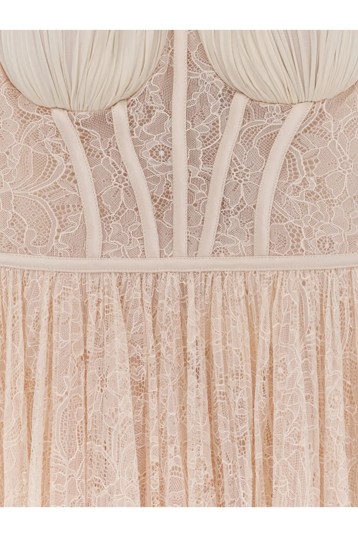 Elisabetta Franchi women’s cream lace dress with corset bodice and ruched detailing for elegant events