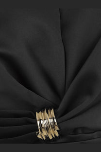 Gold-toned multi-layered metal clasp detail on the back of elisabetta franchi womens events mini dress black
