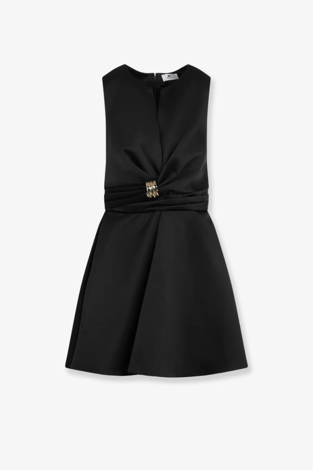 Elisabetta Franchi women’s black sleeveless mini dress with twisted waistband and metallic buckle detail