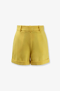 Elisabetta Franchi women’s yellow high-waisted tailored shorts with rolled cuffs for stylish events