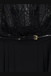Black patent leather belt with gold tone buckle and elisabetta franchi logo detail for womens red carpet dress