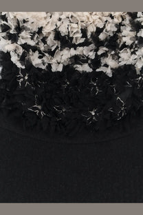 Elisabetta Franchi women’s red carpet long dress black with black and white floral fabric flowers and silver accents