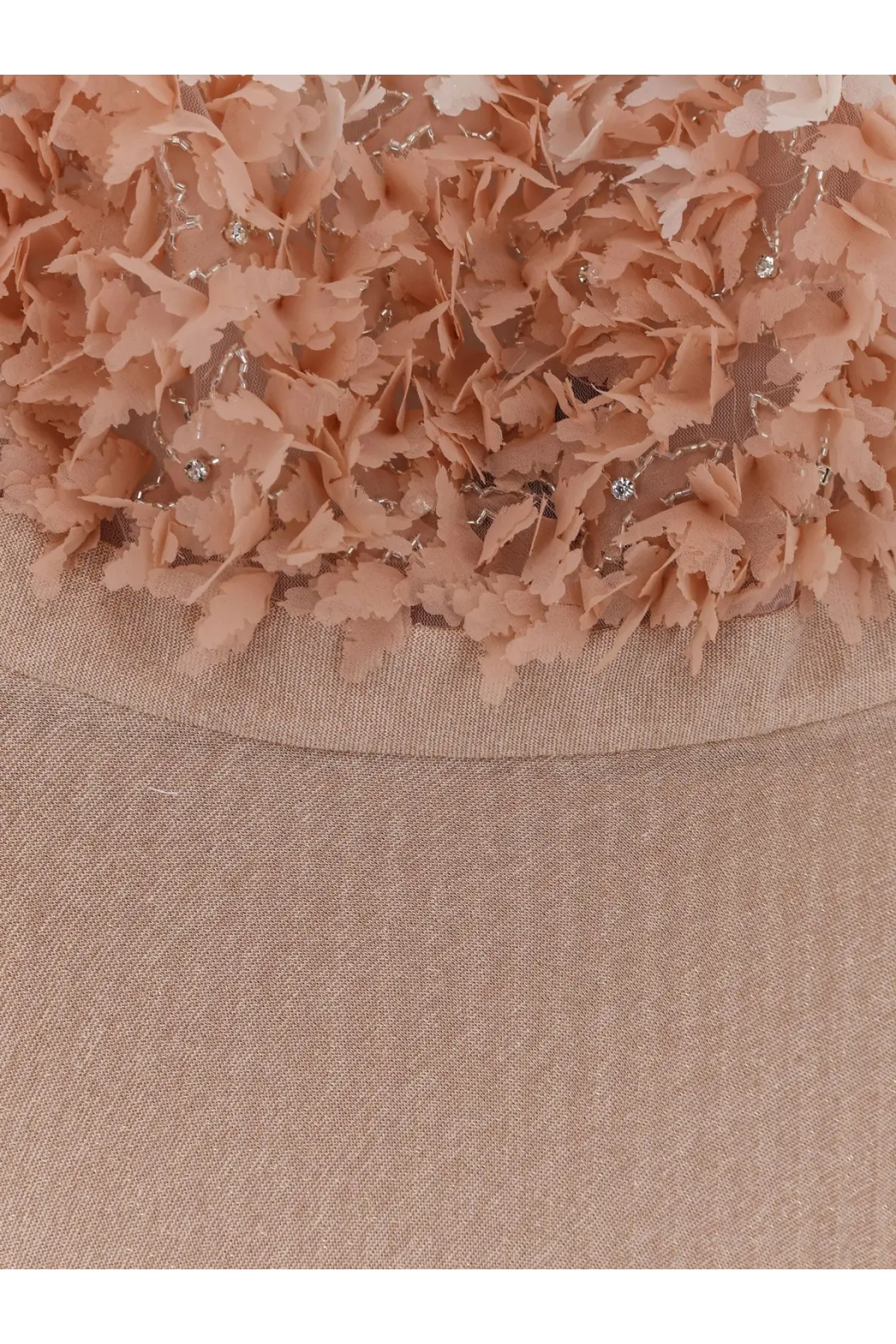 Elisabetta Franchi women’s red carpet long dress multicolor with delicate peach floral appliqué on beige textured bodice