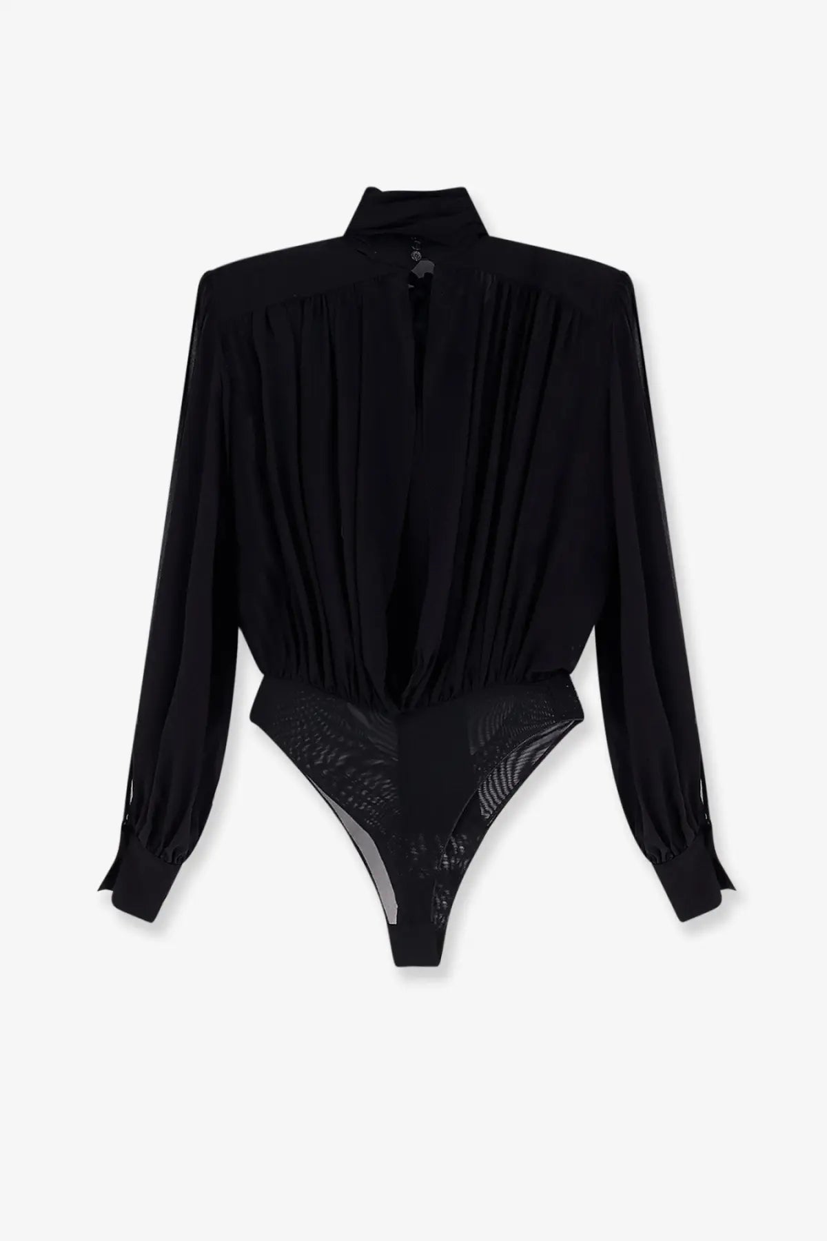 Elisabetta franchi women’s black silk blouse with sheer mesh panel at the waist for elegant wear
