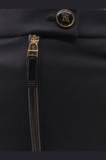 Elisabetta Franchi women’s black fabric trousers with gold-toned zipper and matching embossed logo button