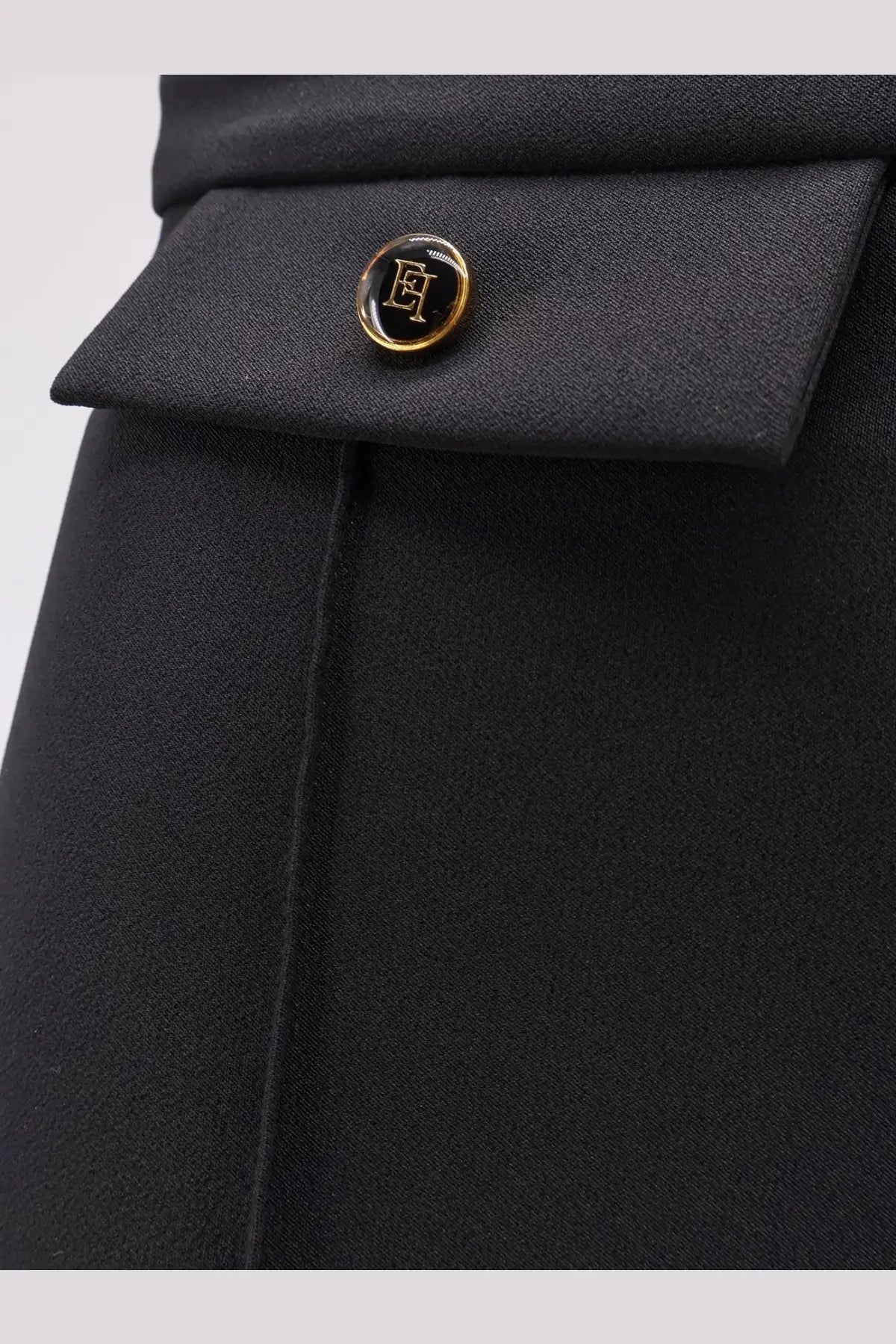 Elisabetta franchi women’s black textured fabric skirt with gold-toned circular button embossed logo