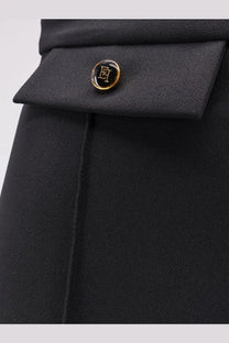 Elisabetta franchi women’s black textured fabric skirt with gold-toned circular button embossed logo