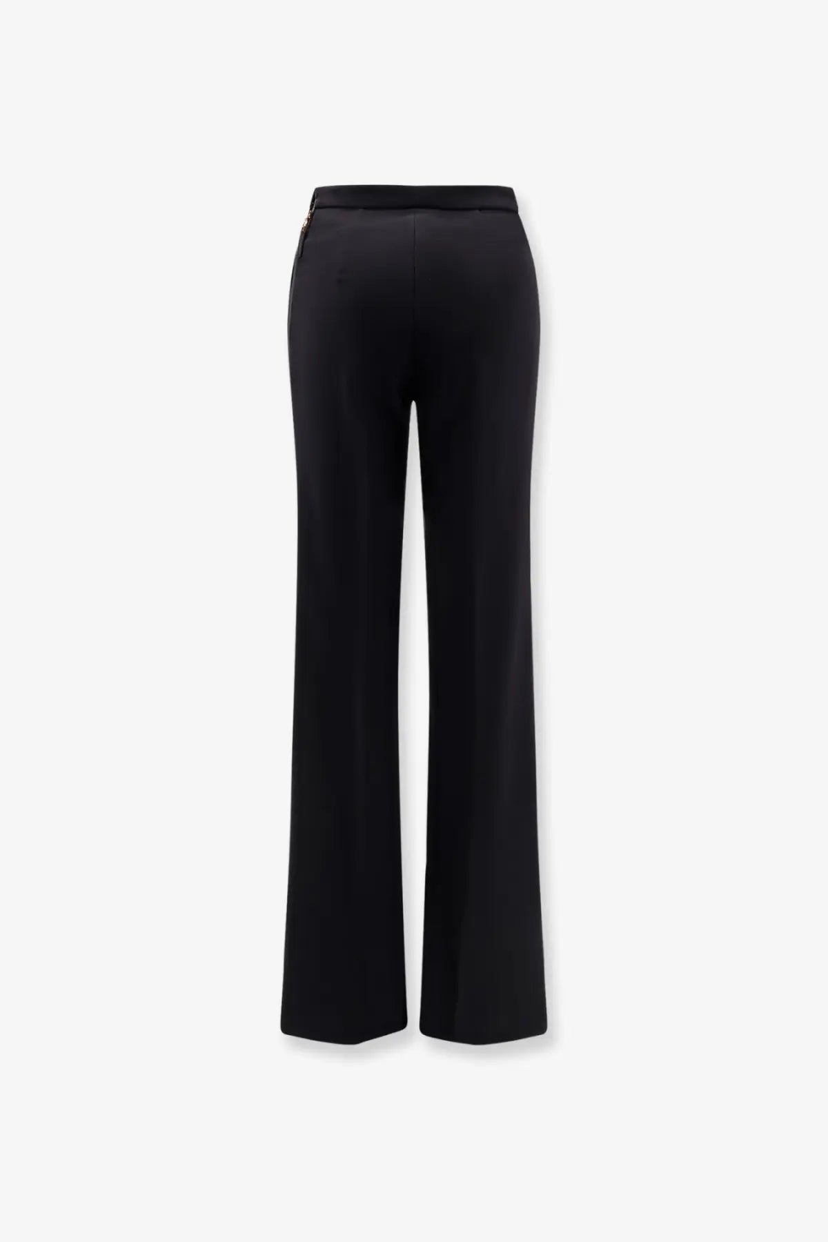 Elisbabetta franchi women’s black wide-leg trousers in sleek smooth fabric with subtle back waistband zipper detail