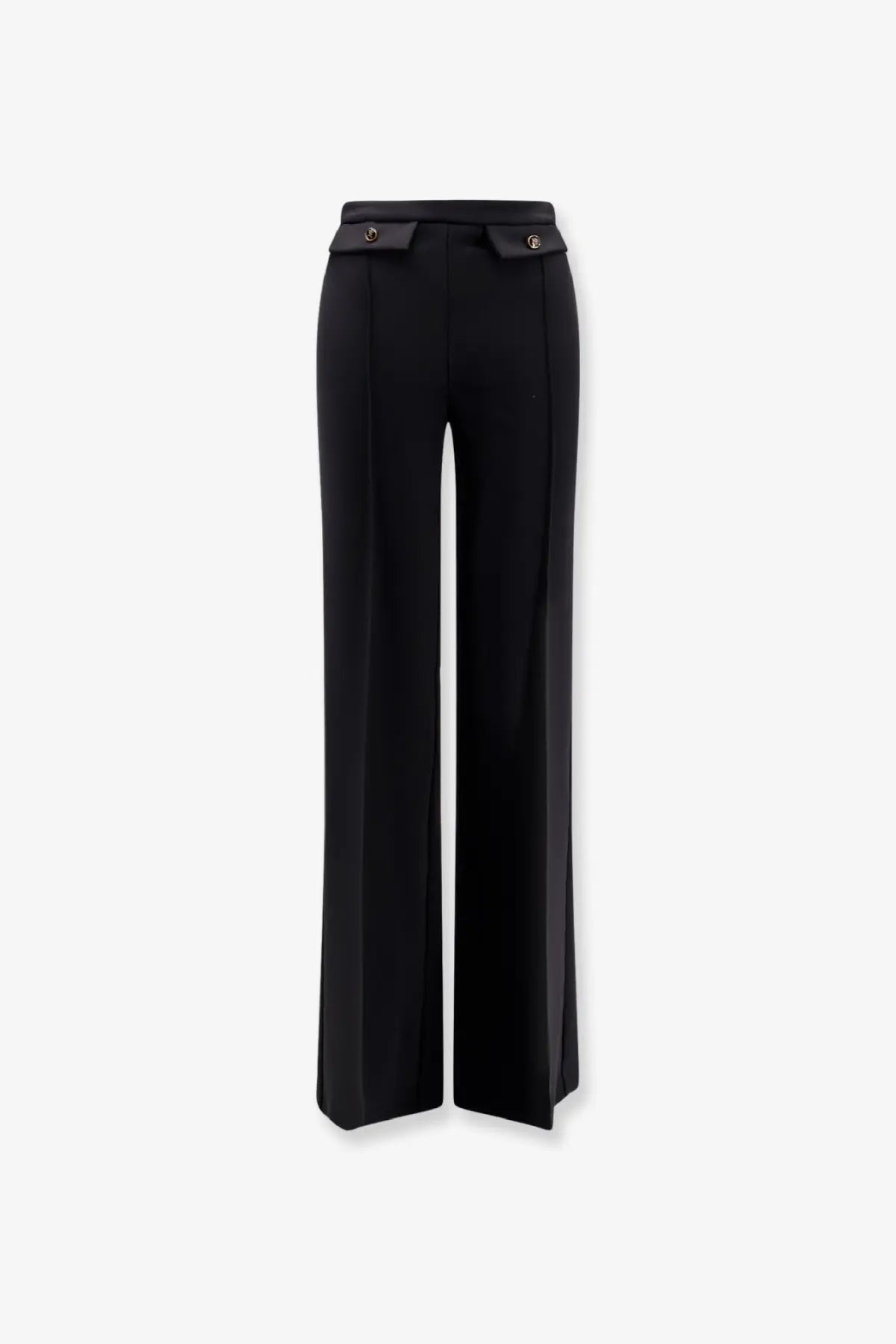 Elisabetta Franchi women’s black wide-leg trousers with sleek tailored fit and flap pockets with metallic buttons
