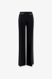 Elisabetta Franchi women’s black wide-leg trousers with sleek tailored fit and flap pockets with metallic buttons